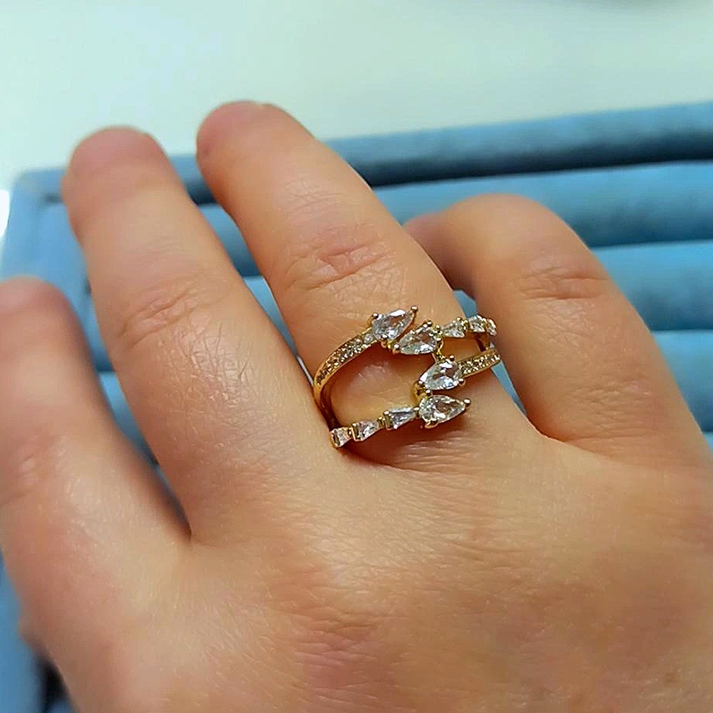 14K Çift Taş Sıra Yüzük