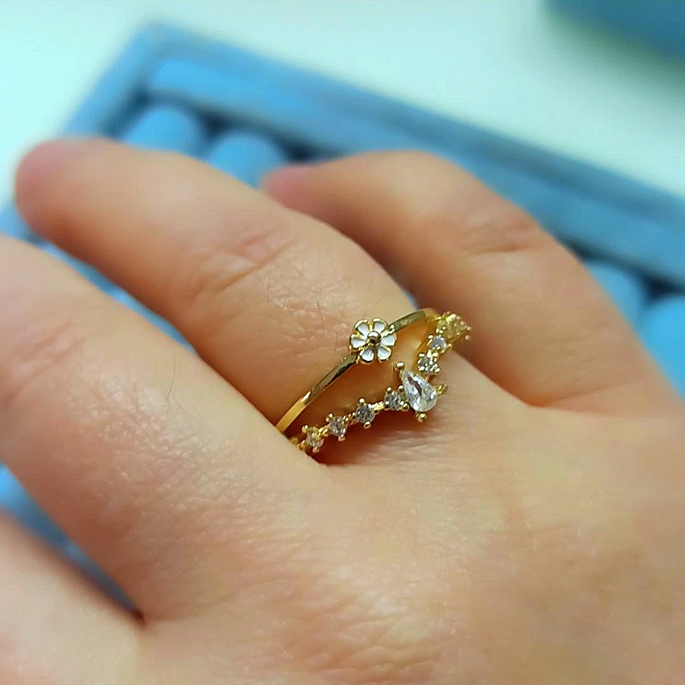 14K Çift Sıra Çiçekli Yüzük