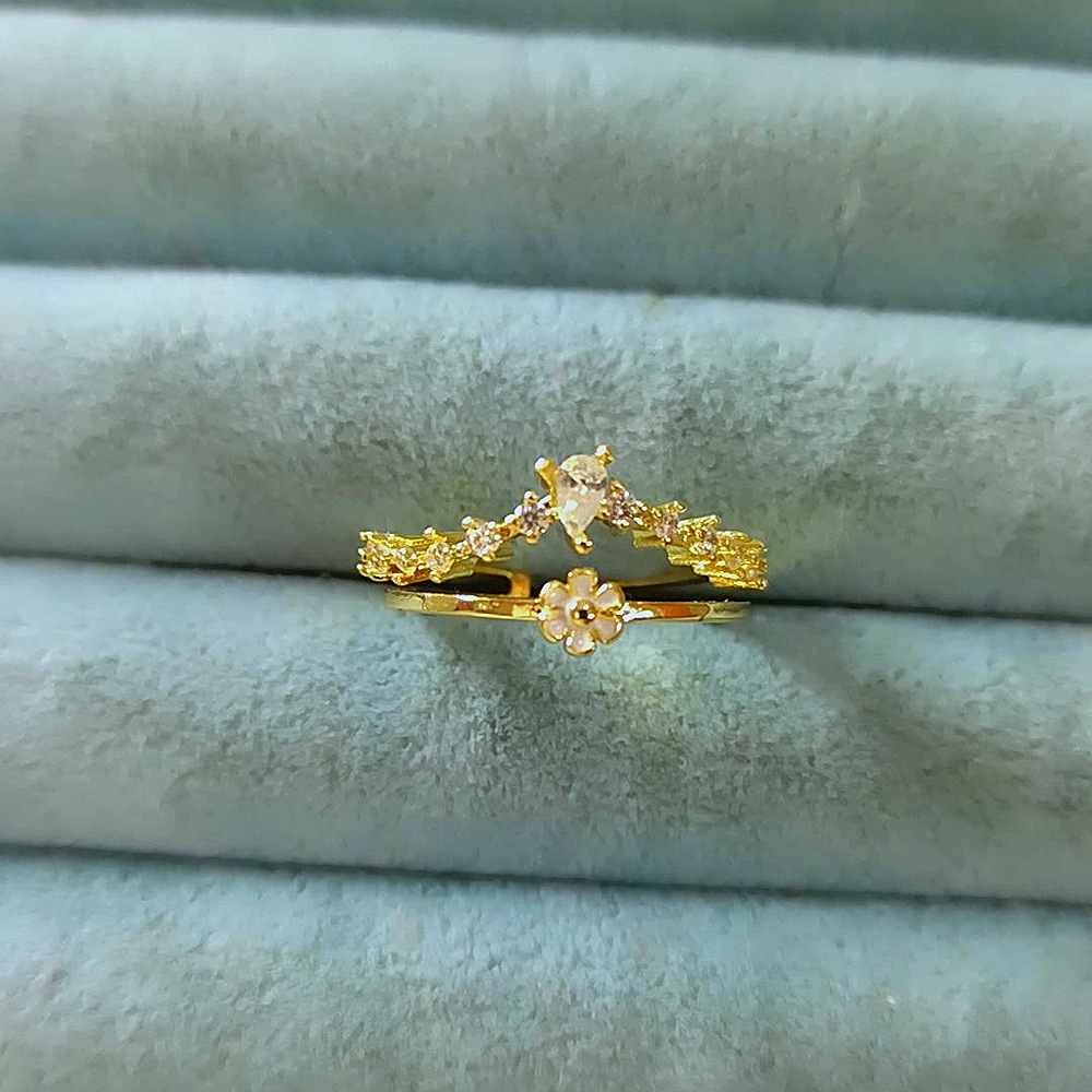 14K Çift Sıra Çiçekli Yüzük