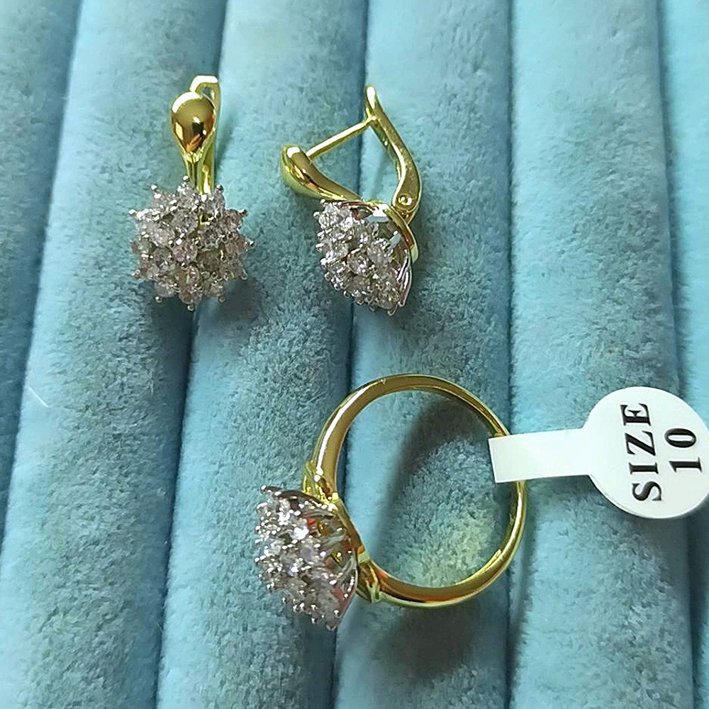 Brilant 14K Çiçek Taşlı 2 Li Set