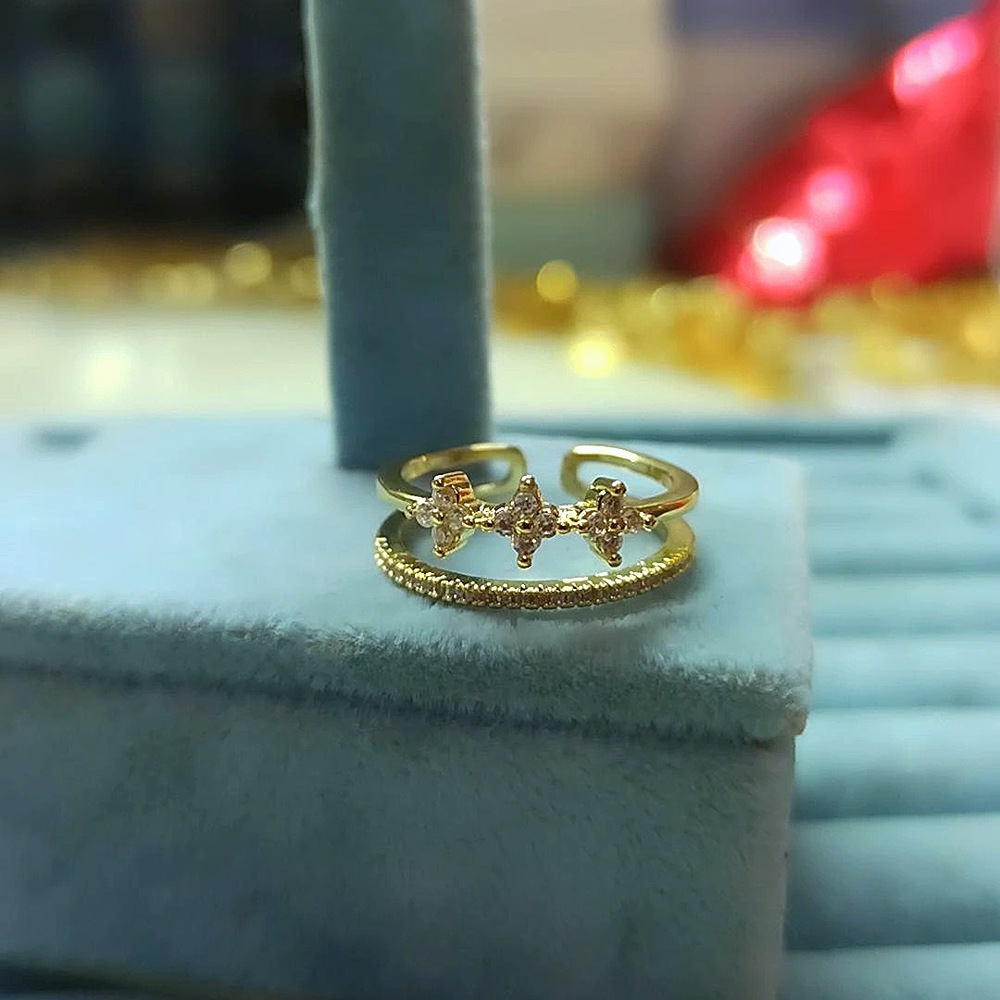 14K Çift Sıra Minimal Yonca Yüzük