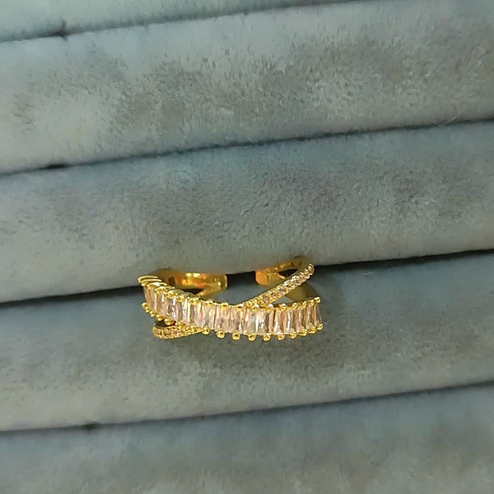 14K Baget Çapraz Taşlı Yüzük