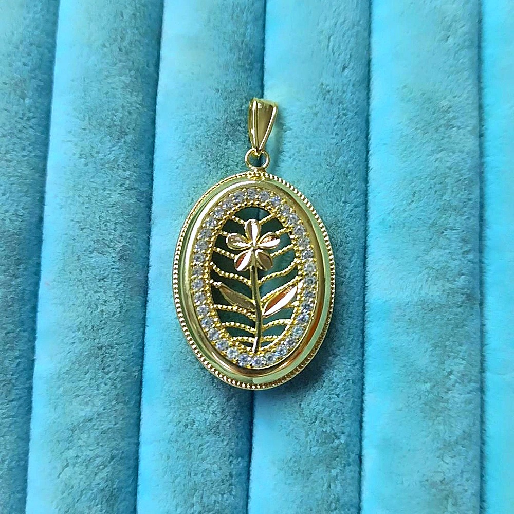 14K Çicek Oval Taşlı Kolye Uç