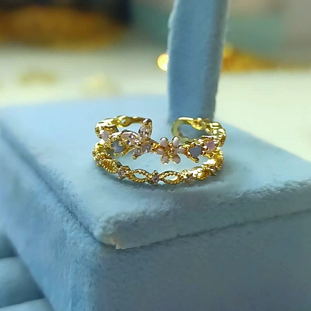 14K Çiçeli Çift Sıra Yüzük