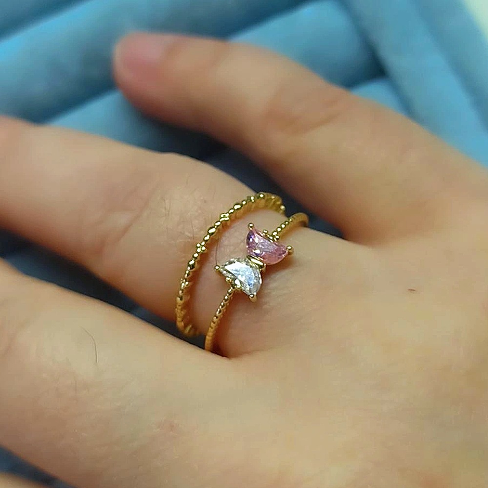 14K Pembe 🦋 Taşlı Yüzük