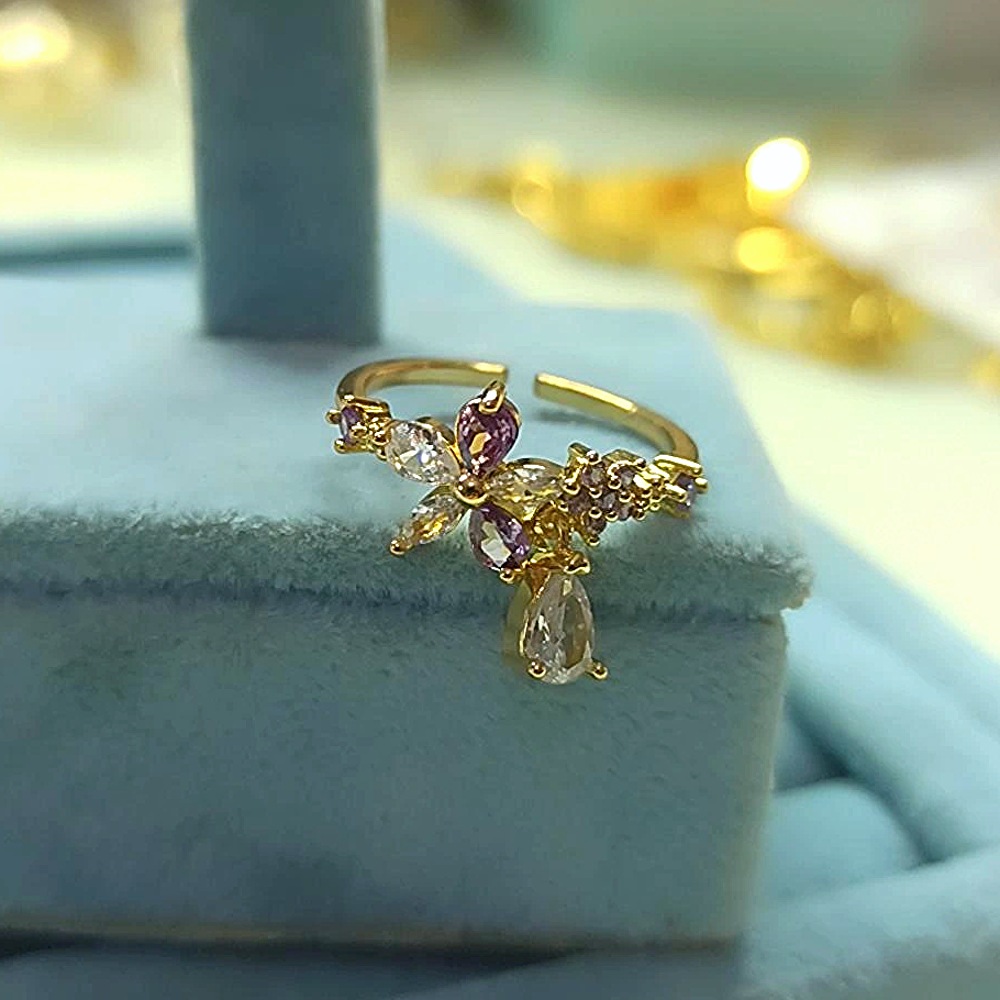 14K Lila Çiçekli Yüzük